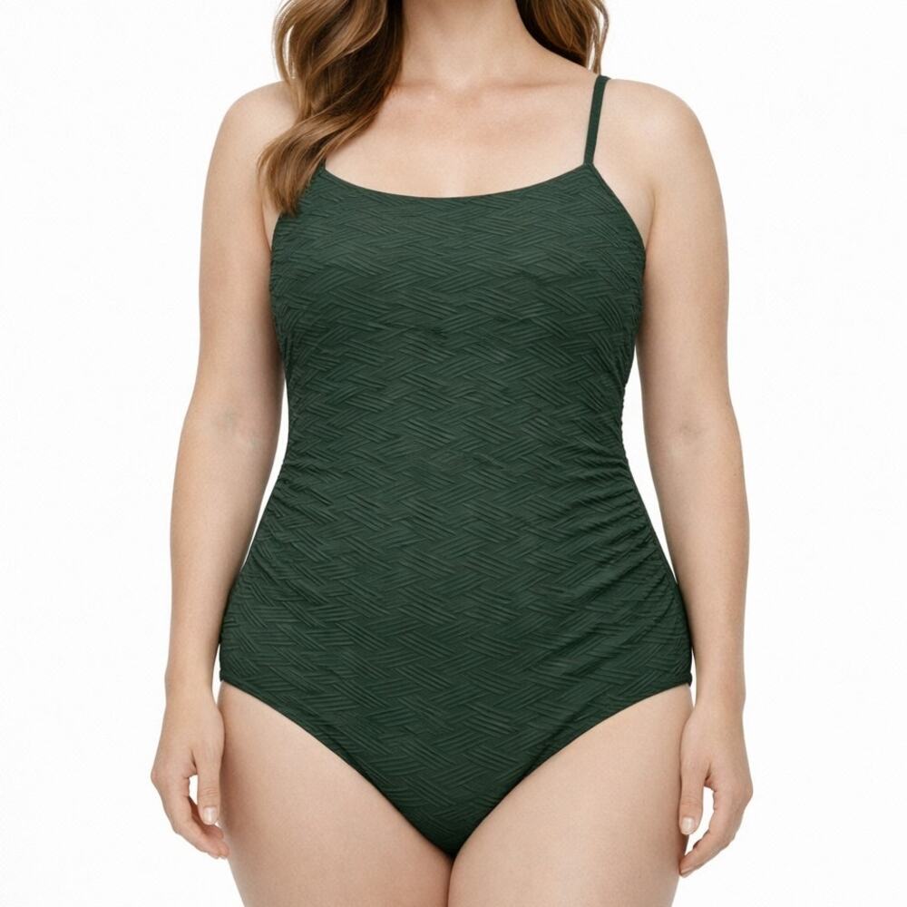 Kona Sol Forestcore Dark Green Textured One-Piece Swimsuit XL (16–18)